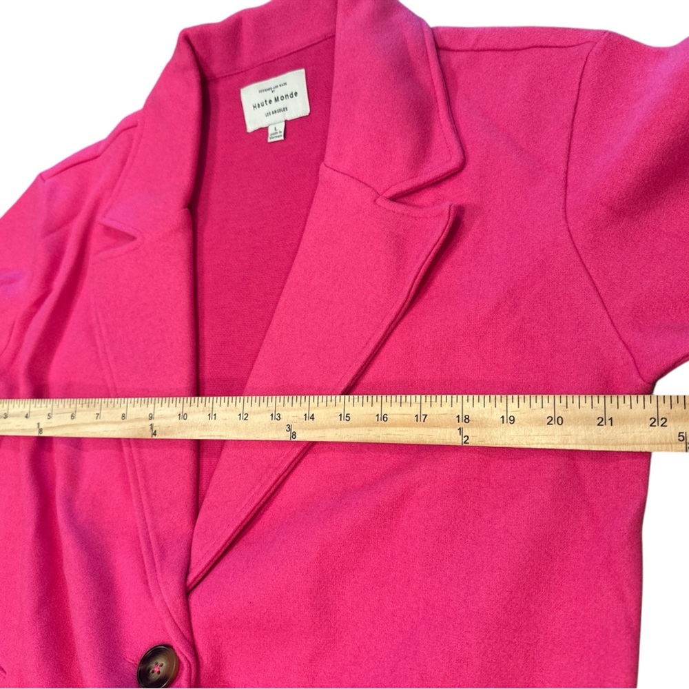 Haute Monde Longline Coat Size Large Hot Pink Side Pockets Single Button Closure - Picture 9 of 13